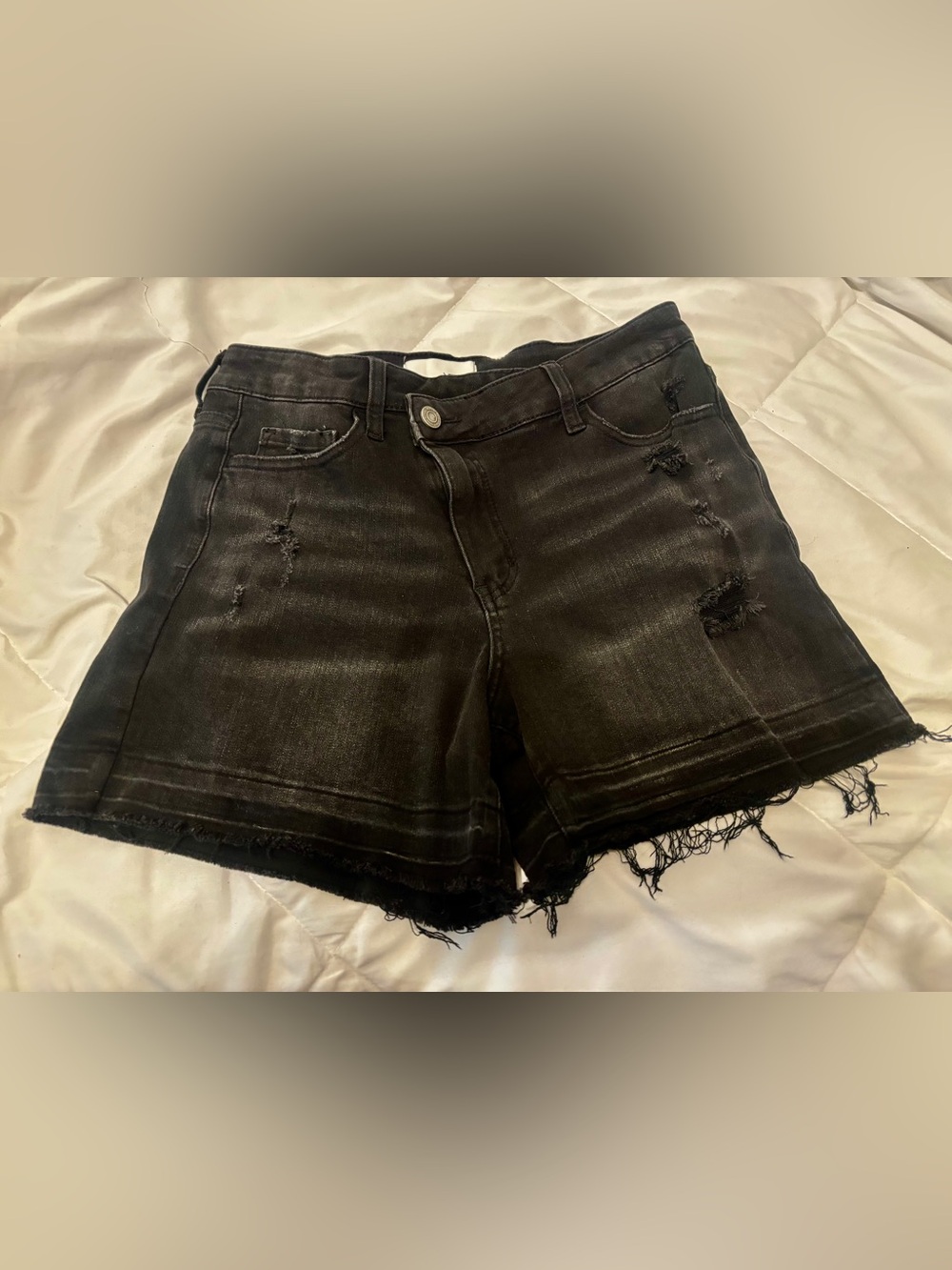 Vervet High-Rise Black Distressed Denim Shorts, L